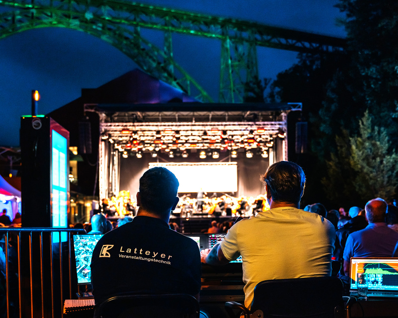 Stage in the Brückenpark at dusk